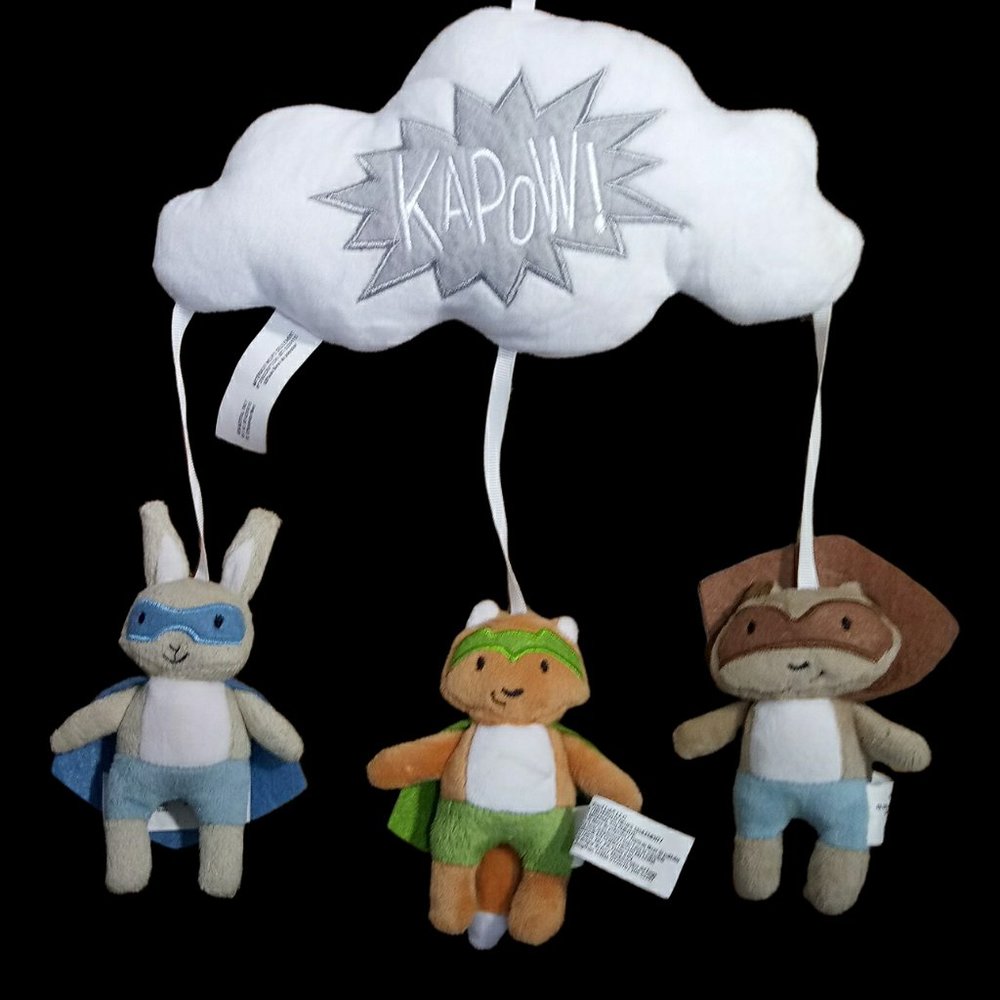 Trend Lab Superhero Mobile Crib Plush Stuffed Animals Kapow Cloud RARE